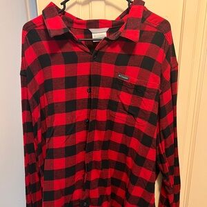 Columbia Men's Red and Black Plaid Flannel Shirt